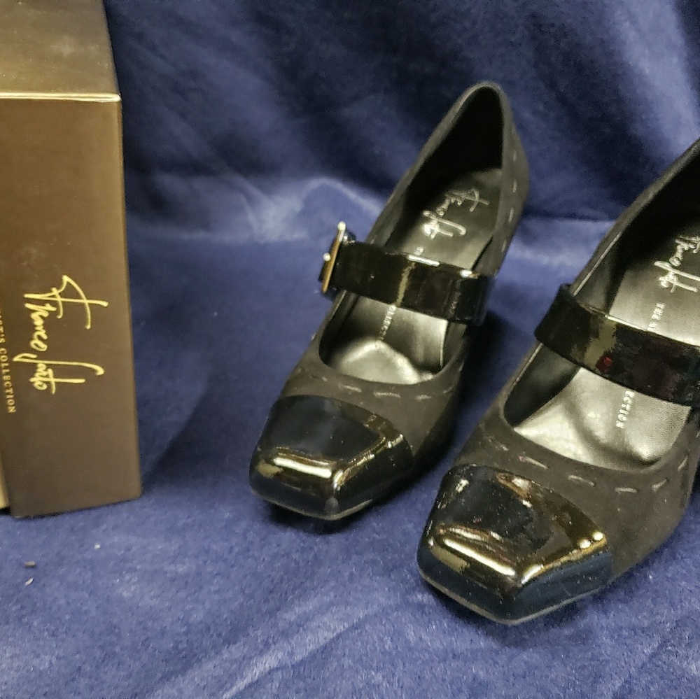 Franco Sarto Black Suede and Patent Leather Punps